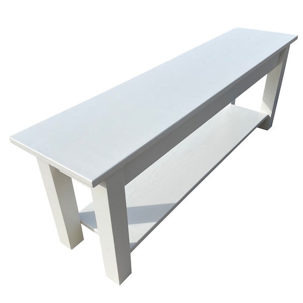 White Bench with Storage Shelf