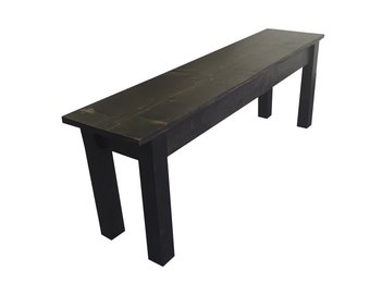 Tavern Farmhouse Bench, Rustic Solid Wood Bench / Stained All Black / durable polyurethane clear coat