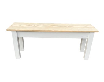Nantucket Farmhouse Bench, Rustic Solid Wood Bench