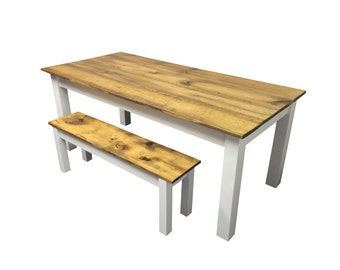 Rustic Barn wood & white Farmhouse Table / Harvest Table / Reclaimed wood Table