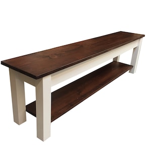 1776 Farmhouse Bench with Storage Shelf, Rustic Solid Wood Bench image 4