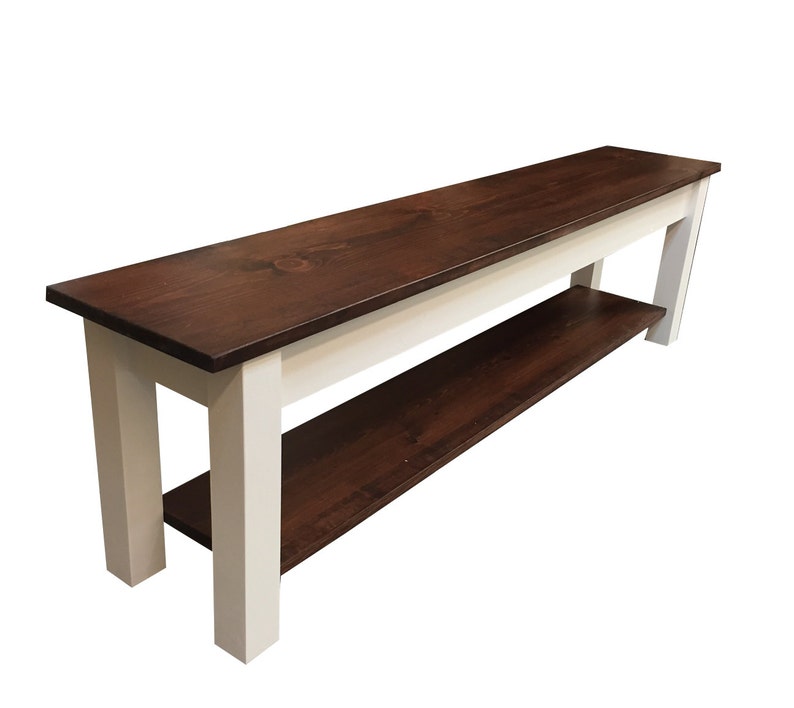 1776 Farmhouse Bench with Storage Shelf, Rustic Solid Wood Bench image 4