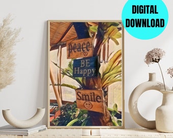 Wall Art Peace Be Happy Smile Wall Decor Wall Print Digital Print Download