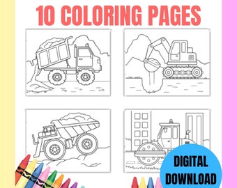 Construction Coloring Pages Dump Truck Bulldozer Crane Bucket Truck Color Pages Coloring Book Colouring Digital Printable PDF JPG