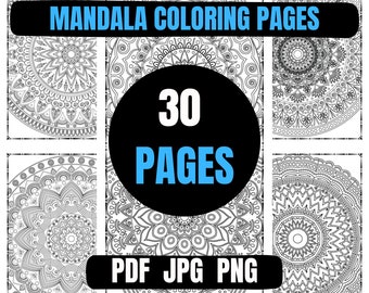 Mandala Coloring Pages Coloring Book Colouring Digital Printable PDF JPG PNG Color Pages