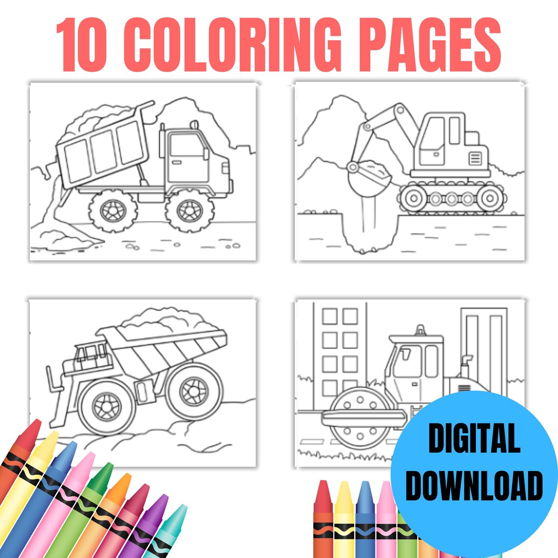 Construction Coloring Pages Dump Truck Bulldozer Crane Bucket Truck Color Pages Coloring Book ...