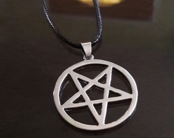 INVERTED Pentagram Necklace Adjustable Leather Cord Gothic Rave Metal Inverted Pentagram ON SALE