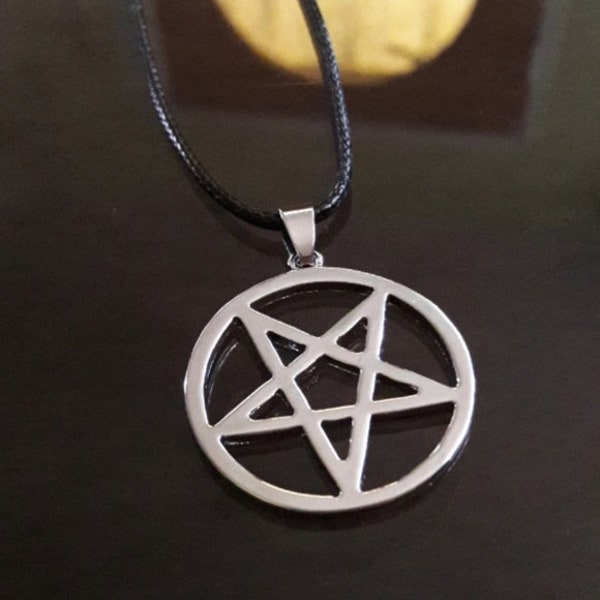 INVERTED Pentagram Necklace Adjustable Leather Cord Gothic Rave Metal Inverted Pentagram ON SALE