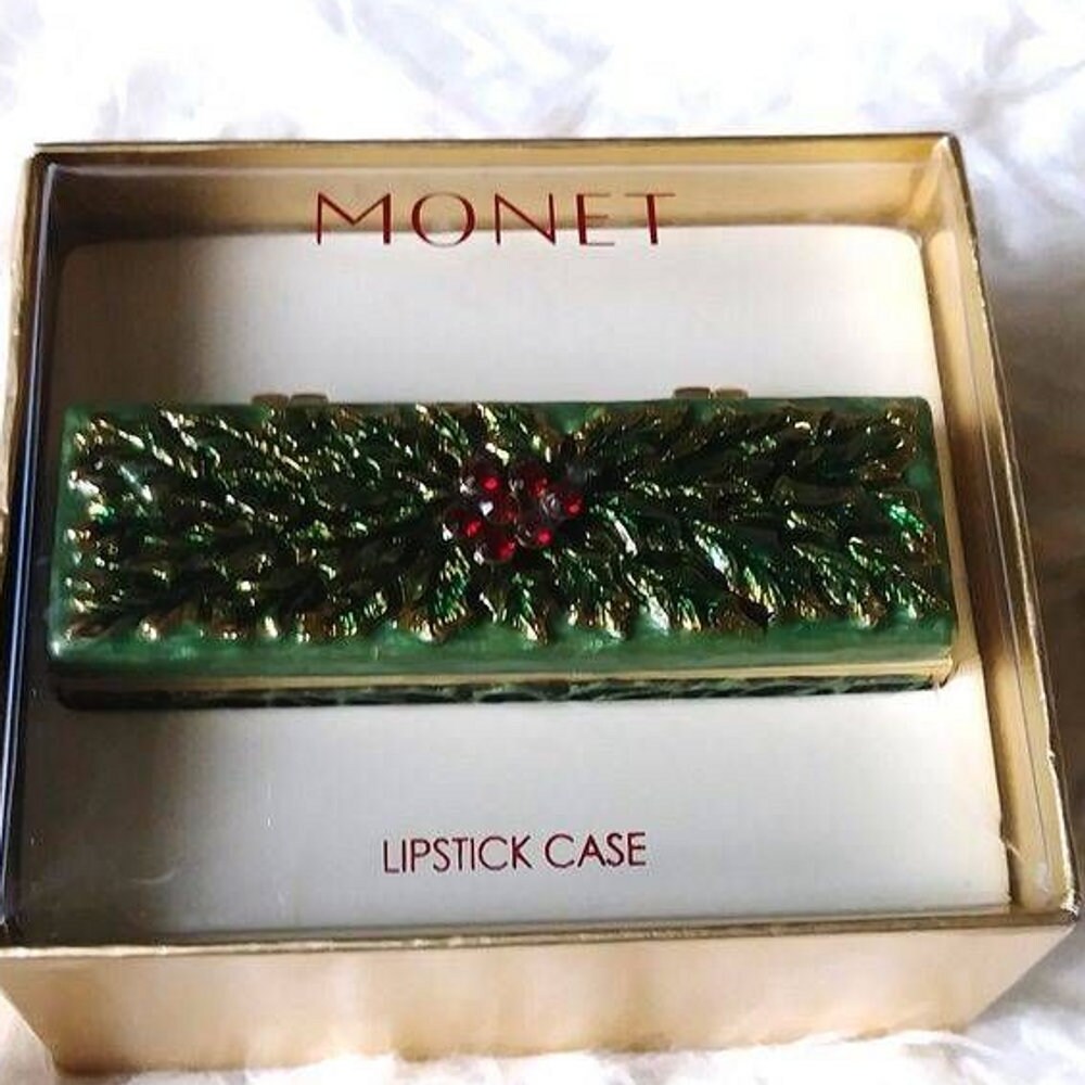 Vintage Lipstick Case with Mirror, Holder Makeup Bag Floral Design 3.5 long