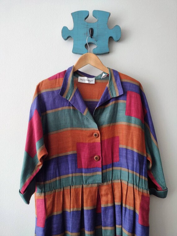 1980s colorblock dress || Albert Nipon size 14 - image 2