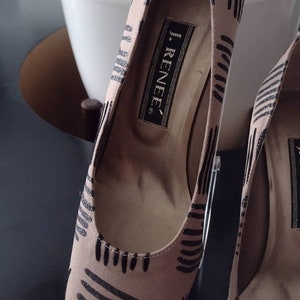 Vintage 90s J. Renee Taupe Black Striped Silk Pumps Size 8.5 Pointed Toe Heels image 4