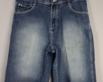 intage Y2K Southpole denim broek maat 36 | Baggy skaterjeansshort heren | Hiphop-streetwear met wijde pijpen, vervaagde blauwe grunge