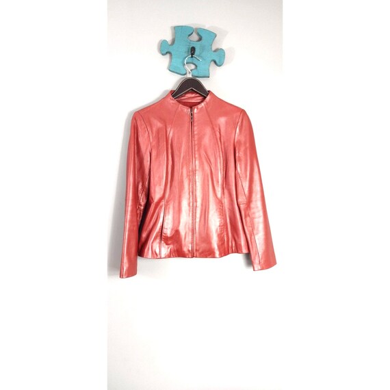 Vintage Neiman Marcus Exclusive Pearlized Lamb Leather Red Jacket Medium