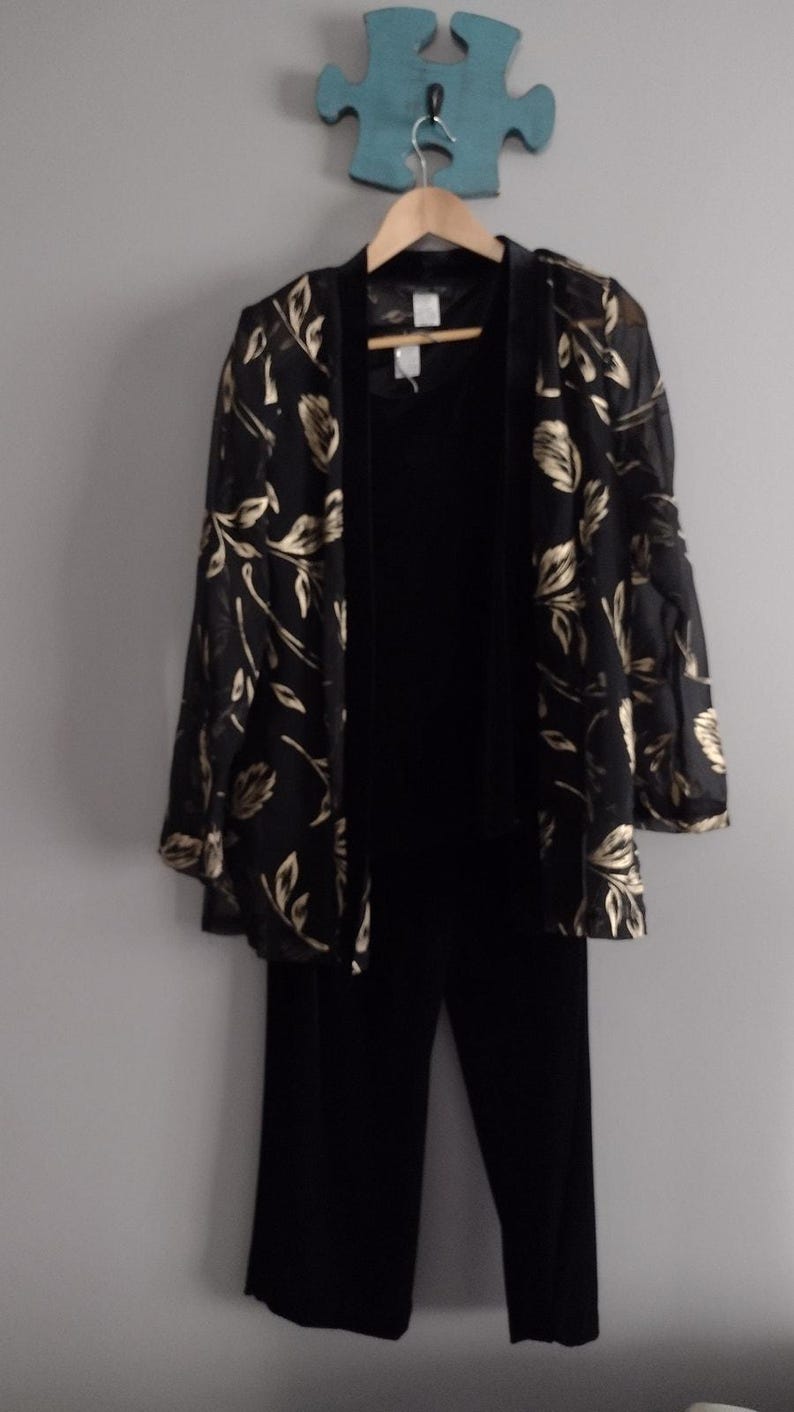 Conjunto de pantalón de 3 piezas de terciopelo negro Joie De Vie Paris de los años 90, talla 10 imagen 1