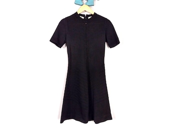 Vintage Italian Black Knit Dress Plymouth Poco A Line Mod Mini Size XS