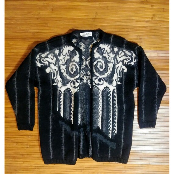 Vintage 80s Alpaca Mohair Blend Black White Elegan