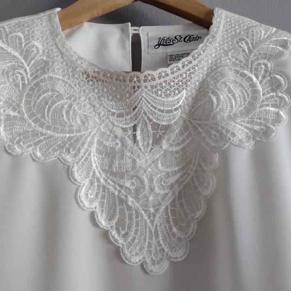 Yves St Clair vintage lace neckline button front blouse top size 10