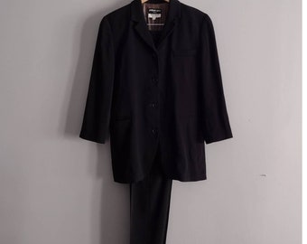 Vintage 90s black pant power suit wool poly blend Phillippe Adec Paris for Bergdorf Goodman