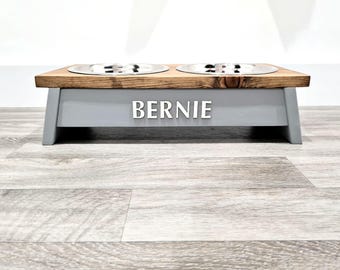 Personalized hand crafted Dog Bowl Stand / custom Raised Feeding Station
