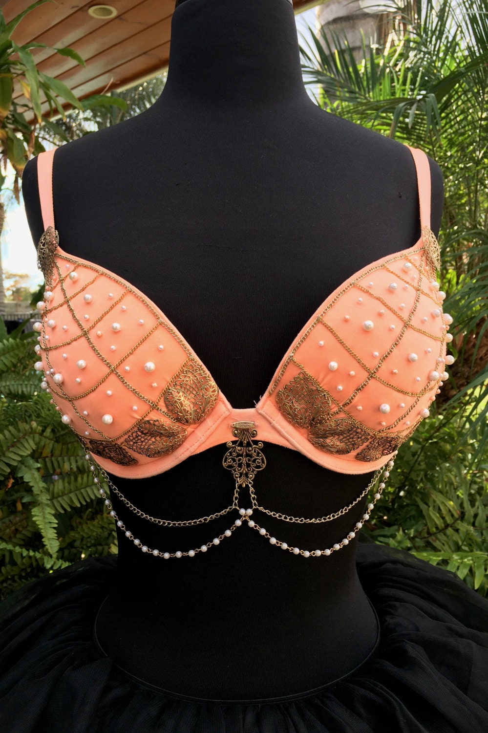 Red And Gold Metallic Spiked Covered Bra, Bikini, And Shoulder Pads