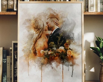 Gemälde vom Foto, Hochzeitsillustration, Hochzeitsillustration vom Foto, Benutzerdefiniertes Paarporträt-Aquarell, Geschenk für sie_Kunst