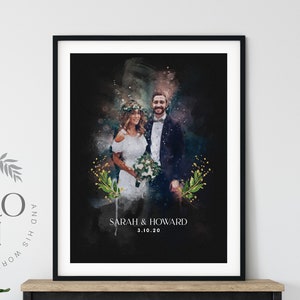 Watercolor Couple Portrait from Photo,,Custom Wedding Anniversary Gift for Wife Husband Parents, Engagement Gift for Friend, Unique Wall Art image 4