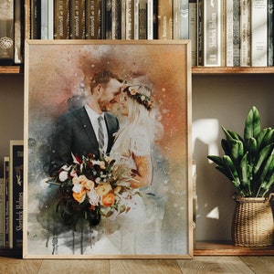 写真からのカスタム水彩画肖像画、パーソナライズされた水彩画肖像画、結婚式、記念日、婚約ギフト、写真からの絵画_アート