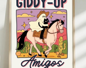 Cute ghost reading tarot card, Ghosts Art Print, Halloween Art Print, positive quote, retro wall art, retro poster, Christmas gift idea