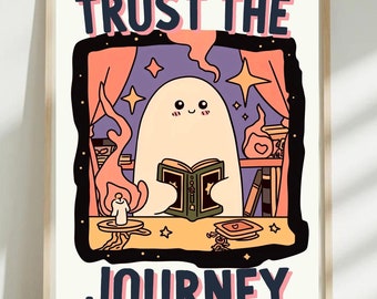Cute ghost reading tarot card, Ghosts Art Print, Halloween Art Print, positive quote, retro wall art, retro poster, Christmas gift idea