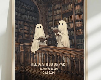 CUSTOM Personalized Wedding Illustration Anniversary Engagement Valentines Gift Till death do us part Book lover gifts Romantic Ghosts Print