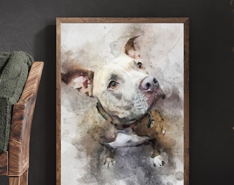 Watercolor Pet Portrait From Photo,, Custom Dog Portrait Personalized Dog Gift Pet Memorial Birthday Gift For Her Dog Mom Father's Day Gift