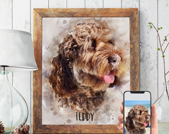 Ritratto di cane personalizzato acquerello, pittura di cane personalizzato, arte del cane ad acquerello, tela di pittura per cani personalizzata, colore dell'acqua per cani personalizzato, pittura per cani