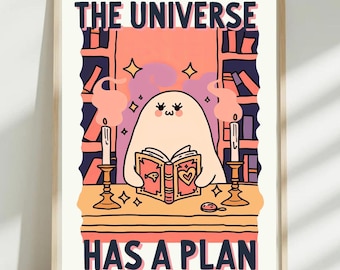 Cute ghost reading tarot card, Ghosts Art Print, Halloween Art Print, Halloween Decor, retro wall art, retro poster, girlfriend gift idea