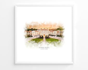 Hochzeitsort Print, Hochzeitsgeschenk, 1st Hochzeitstag Geschenk, Ort Skizze, Gemälde vom Foto, personalisierte Zeichnung, Paar Geschenk