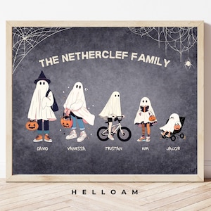 Halloween Family Portrait Personalized Family Print Halloween Printable Wall Art Custom Family Art with Pets Halloween Ghost Family spooky