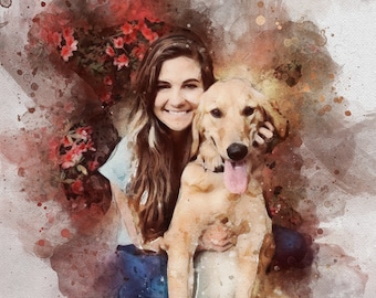 Watercolor Pet Portrait From Photo,, Custom Dog Portrait Personalized Dog Gift Pet Memorial Birthday Gift For Her Dog Mom Valentine's Gift