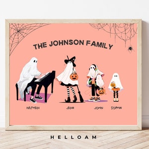 Halloween Family Portrait Personalized Family Print Halloween Printable Wall Art Custom Family Art with Pets Halloween Ghost Family spooky