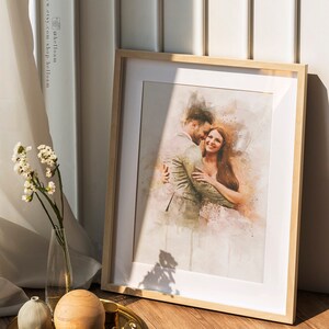 Wedding Couple Portrait,, Anniversary Gift for Wife Husband Partner, Wall Art, Personalised Couple Painting from Photo, Family Illustration
