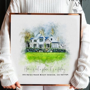 Gepersonaliseerde aquarel huisportret, nieuw huis printcadeau, housewarmingcadeau, huisschets, locatietekening, ons eerste huis, cadeau makelaar