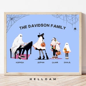 Halloween Family Portrait Personalized Family Print Halloween Printable Wall Art Custom Family Art with Pets Halloween Ghost Family spooky