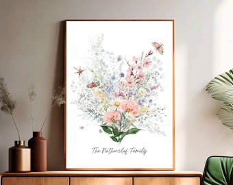 Birth Flower Print Custom Bouquet Painting Birth Flower Bouquet Birth Month Flower Custom Digital Wall Art Print Personalized Gift