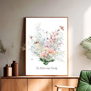 Impresión de flores de nacimiento, ramo personalizado, pintura, ramo de flores de nacimiento, flor del mes de nacimiento, impresión de arte de pared digital personalizada, regalo personalizado