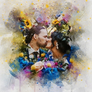 Watercolor Couple Portrait from Photo, Custom Wedding Anniversary Gift for Wife Husband Parents, Engagement Gift for Friend, Unique Wall Art