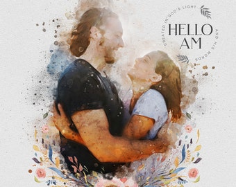 Custom Portrait From Picture,,Watercolor Portrait Art, valentines day gift for him, Gift From Family, Portrait From Photo, Gift for husband_