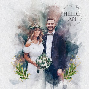 Aangepast portret van foto, aangepast portret van paar aquarel, aangepast familieportret, schilderij van foto, bruiloft illustration_Art