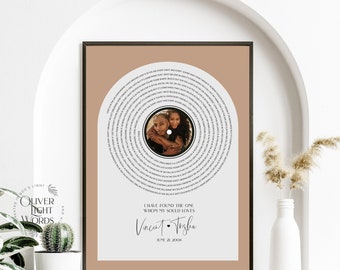 Vinyl Record Song Lyrics, Song Poster, Song Lyrics Wall Art, Custom First Dance for Anniversary Gift, Personalized One Year Anniversary