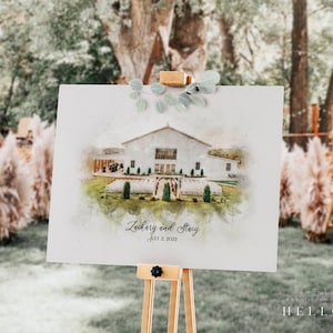 結婚式のゲストブックの代替水彩画、会場の絵画ゲストブックのアイデアカスタム水彩画結婚式会場の肖像画結婚式の教会の肖像画