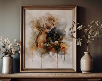 Humeurige muurkunst, humeurige kunst bruiloft illustratie, aangepaste bruiloft portret van foto, aangepaste paar portret aquarel, cadeau voor her_Art