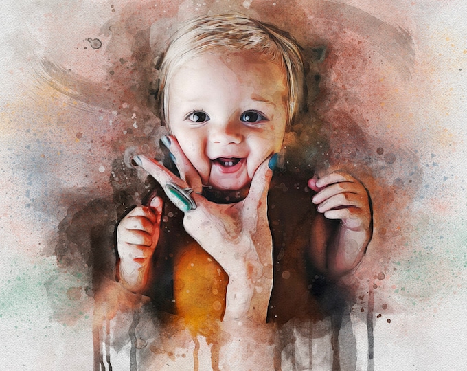 Custom BabyPortrait from Photo,,Watercolor Portrait Custom Child Portrait Digital Portrait Custom Portrait Painting Children Portrait Family