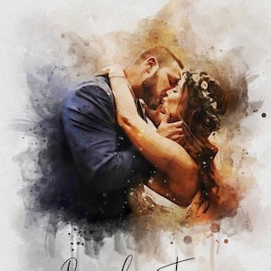 Watercolor Couple Portrait from Photo,,Custom Wedding Anniversary Gift for Wife Husband Parents, Engagement Gift for Friend, Unique Wall Art
